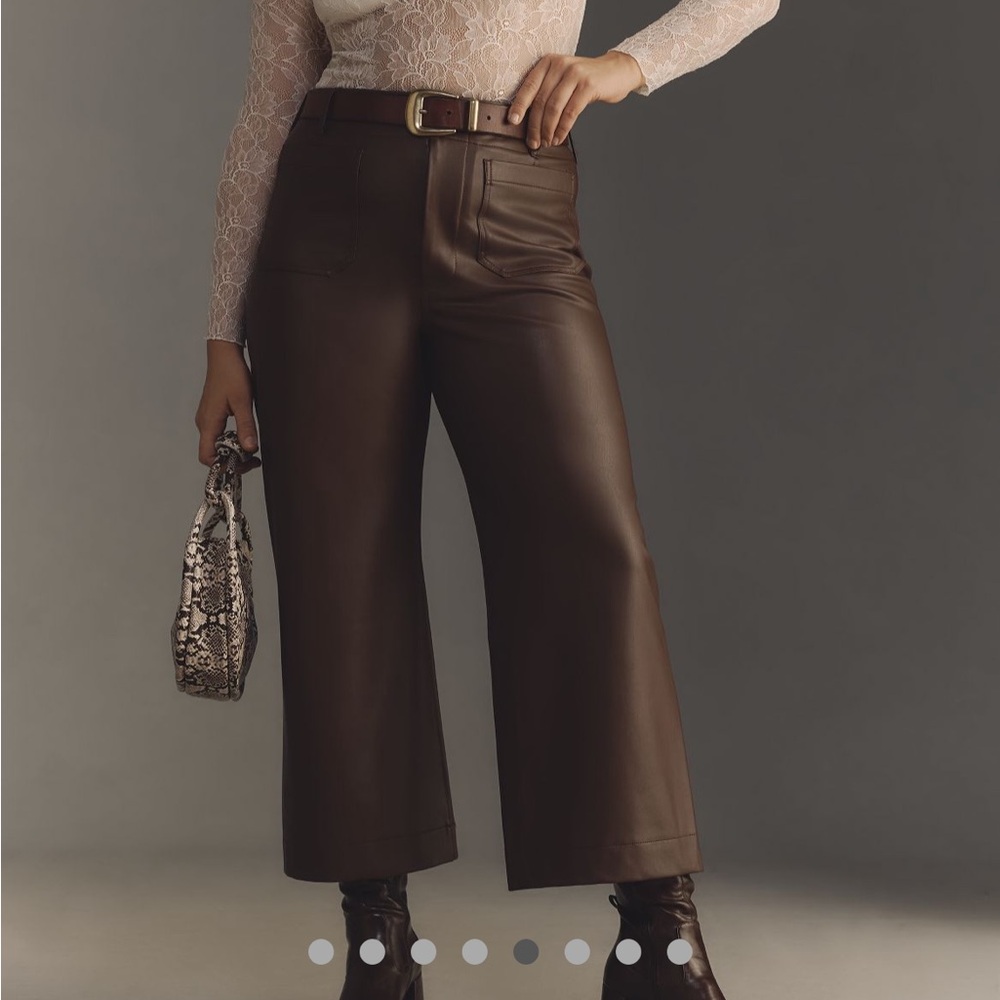 NWT Anthropologie Colette Cropped Wide-Leg Faux Leather Pants 24W Brown